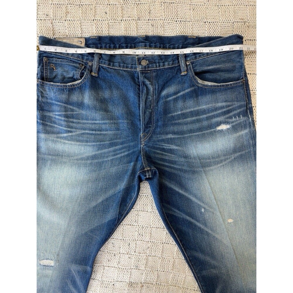 Polo Ralph Lauren Varick Slim Straight Jeans Mens 40x30 Blue Distressed Denim - Picture 6 of 10